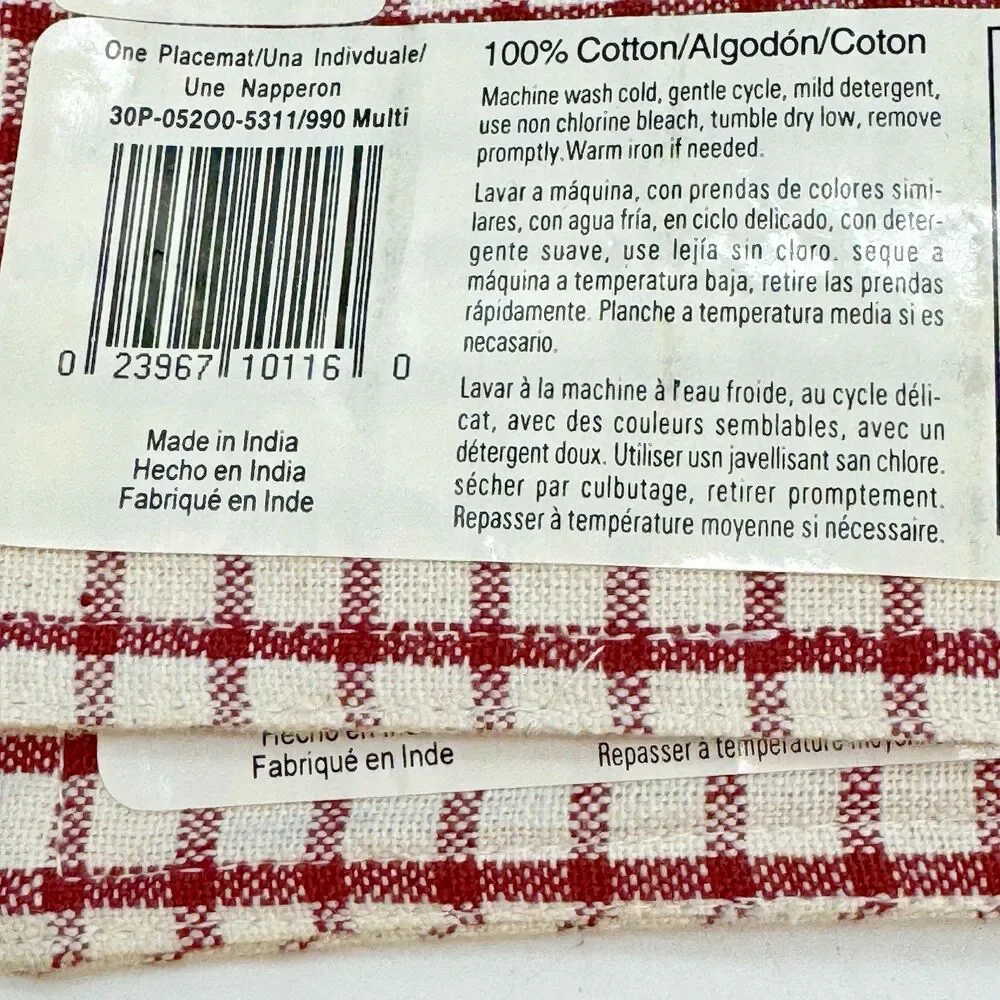 Vintage Pfaltzgraff Delicious Cloth Placemats Pair of Red Gingham Apple 13.5x19